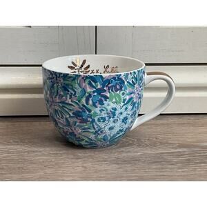 Lilly Pulitzer Ceramic Mug Blue Green Coffee Tea Cup Floral Design 12 Ounce